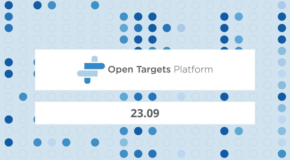 Open Targets Platform, 23.09. The background has rows and columns of circles, some blank and some filled in shades of blue
